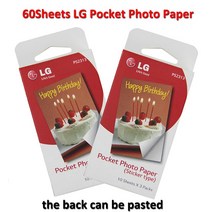 LG PD233 PD239 PD259 PD269 PD261 용 스티커 포토 프린터 용지가있는 Zink 포켓 인화지 60 매, 60Sheets Photo Paper