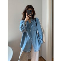 마코네 패션데님셔츠여빈티지봄가을신상 디자인감 레이어드셔츠BF얇은코트상의
