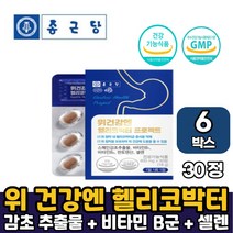 종근당 위건강엔 헬리코박터 영양제선물 스페인 감초추출물 150mg 함유 헬리커박터 헬리코박터균 증식억제 건강기능식품 부모님선물 남편선물 부인선물, 6박스, 헬리코박터 프로젝트 x 30정