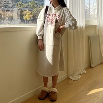 쉐얼유 여성 엔와이씨 나염 기모 후드 롱원피스