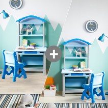 [하이지니] 하이지니프로 2세트 책꽂이 유아책상의자 (2color) 투명매트, 파스텔블루+파스텔블루