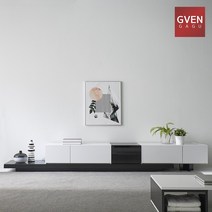 GVEN 지벤 뉴 노르마니 콘센트 유리도어 거실장 GL, 블랙, 그레이오크