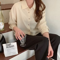 23SS 여성 카라 버튼 무지 크롭 긴팔 블라우스 봄 간절기 뒷트임 포인트 데일리룩