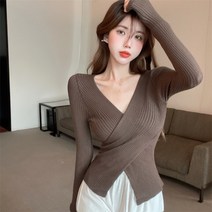 스웨터니트이너셔츠 교차 브이넥 여성 디자인감각 보이핏 볼륨 슬림 겨울 가을 이너웨어 스키니핏 상의 트렌드 4610650021