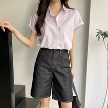 여자 와이드핏 스티치 디테일 생지데님 5부 반바지