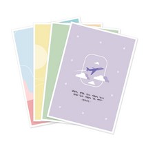 이글바인더 A5 파스텔톤 힐링 일러스트 그림 감성엽서 일러카드 4종 세트, 1개, 미타공