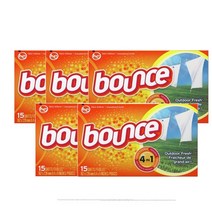 바운스 패브릭 소프트너 건조기시트 15장 Bounce Fabric Softener Dryer Sheets Outdoor Fresh Scent, 5팩