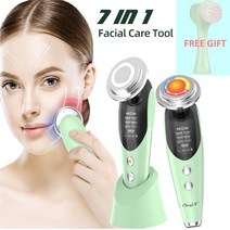 CkeyiN 7 in 1 EMS 페이셜 LED 라이트 테라피 주름 제거 피부 얼굴 리프팅 조임 핫 트리트먼트 스킨케어 뷰티머신가정용 미용 기기, 01 Green