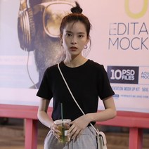 흰색반팔티 안소락 캔디 컬러 면 TE 여성 여름옷 트렌드 숏 상의 솔리드 무지 2296106091