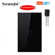 Szaoju Tuya WiFi 터치 스위치 Luxuray 유리 패널 1/2/3 Gang 스마트 라이트 센서 433RF 음성 Alexa Google, 04 wifi black 1gang
