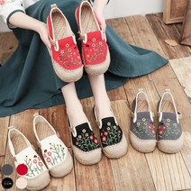 도오빠 여성 플랫 슈즈 단화 어머니 신발 꽃 자수 중년 라운드 봄 여름 여자플렛