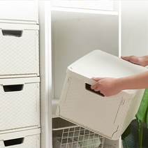 생활살림꾼 라탄 바구니 뚜껑 포함, 1개, 낮은형-화이트