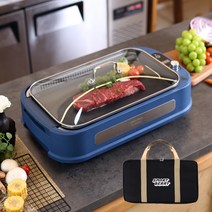 [전용뚜껑 포함]스마트베리 연기먹는 케이 K 그릴 연기 안나는 가정용 대형 전기그릴+전용가방 오션블루