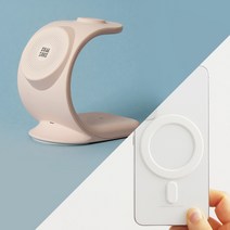 감성전자 아이폰 맥세이프 3in1 무선 충전기 + 호환 스티커 플레이트, 충전기 핑크+스티커 화이트