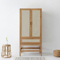 MarketB BENTAN 옷장 1단 캄포어베니어 라탄 여닫이 서랍장 행거 옷걸이 장롱, 상세페이지 참조