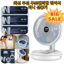 （한시 판촉） USB로 충전 미니 선풍 360도 회전 선풍기 벽걸이 선풍기, 화이트& 라이트 미포함