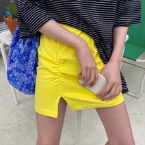 [재고세일] 셔링트임미니스커트 (노랑-당일배송) 쭈리원단 허리밴딩 활용도높은치마