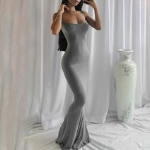 원피스 HOUZHOU 스트랩 맥시 드레스 여성 Bodycon 슬림 민 배신 솔리드 파티 롱 캐주얼 여름