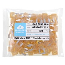 미니 카휴즈 자동차용 퓨즈 리틀휴즈 소형 블레이드휴즈 ATM DC 32V Car Fuse Littelfuse Mini Auto Blade Fuse, 100개, 미니 25A