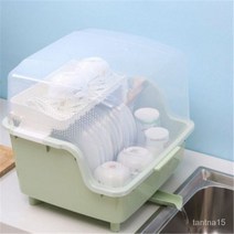 TANC 뚜껑있는 2단 식기건조대 물빠짐 그릇 주방 정리 보관, 블루