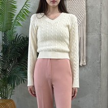 [오버나인] 여자 여성 크리미 꽈배기 V넥 긴팔 니트