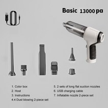 휴대용 미니 공기청정기 무선 차량용 자취방 95000Pa 3in 1 자동차 진공 청소기 120W 송풍 가능 가전 제품 가정 및 이중 사용, 1.Basic