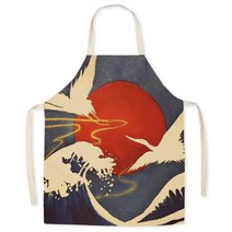 일본 우키요-e 리넨 앞치마 후지 가정용 주방 그리스 및 얼룩 방지 요리 허리 민소매 블라우스, 55x68cm, style 1, style 1_55x68cm