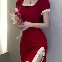 스퀘어넥 로맨틱 레이스 미니원피스 (블랙 레드)