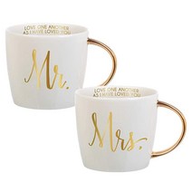 Creative Brands Faithworks-슬랜트 웨딩 골드 핸들 세라믹 머그 2개 세트 Mr. & Mrs