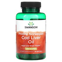 스완슨 Pristine Norwegian Cod Liver Oil 프리스틴 노르웨이 코드리버오일 대구 간유 1000mg(1g) 60소프트겔, 60정, 1개