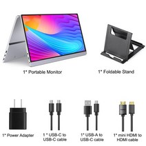 노트북듀얼모니터 보조모니터 15.6 인치 터치 스크린 qled 휴대용 1080p ips 100 dci-p3 게임용 모바일 디스플레이 Android ios 전화 x-box 스위치, 스탠드가 있는 은색