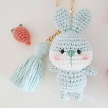 JW손뜨개 귀여운 동물 키링 (곰 토끼 고양이) 만들기 패키지, 민트토끼