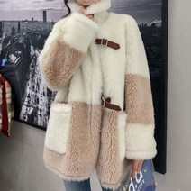여성 투톤 양털코트 여자 방한룩 귀여운 코트 학생 아우터