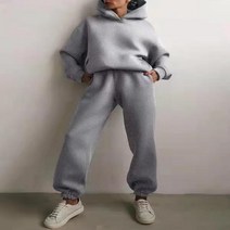 드라이슈트 웻슈트 여성용 운동복 따뜻한 후드 오버사이즈 단색 캐주얼 긴 바지 가을 겨울, 47.grey - XXL