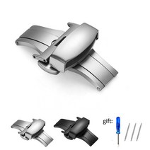 오메가 시계줄 스트랩 호환 316l ss 브러시드 버터플라이 배치 걸쇠 18mm 20mm 22mm 티쏘 가죽 용 더블 푸시 버클
