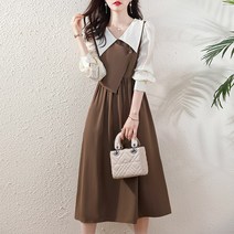 잇츠스타일 봄 하객룩 빅카라 세미정장 원피스