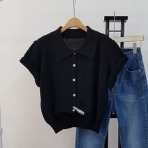 상상그이상 여성용 카라 크롭 반팔니트 가디건 신축성좋은 시원한 베이직핏 무지니트 간절기 활용도높은 파스텔컬러 가디건 니트탑