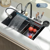 북유럽 스테인레스 스틸 깔끔 감성 분위기 가정용 다기능 주방 싱크대 배수구 블랙 골드 실버, 75x46cm-t2-wp-언더