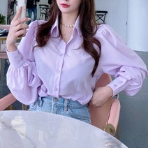 라일락 쉬폰 퍼프 소매 벌룬 블라우스 러블리한블라우스 봄블라우스 하이블링