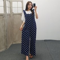 이힝 지지미 슬리브리스 도트 여성 와이드 점프수트