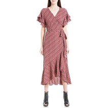맥스스튜디오 여성용 러플 크레이프 하이/로우 랩 미디 드레스 블랙 문 도트