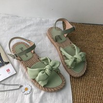 키높이 샌들 웨지 슬리퍼 통굽 플랫 낮은굽 슈즈 여성 로우 나비 매듭 슬라이드 신발 여름 소프트 디자이너 기본 고무 패션 상품