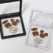 [더블이글] (선물용) 금장 퀼팅 베어 골프 볼마커 2개 + 자석모자클립 세트, 블랙, 브라운