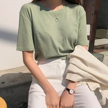 엔비룩 여성용 린넨 기본 반팔 티셔츠