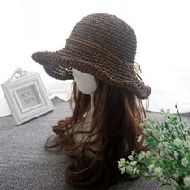 와이드챙 제주감귤 모자 창큰 여성린넨 벙거지 새로운 여성용 태양 bowknot raffia 밀짚 접이식 여름 넓은 비치 여성 chapeau femme