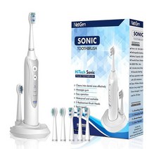 NetGen 소닉 칫솔 3가지 칫솔질 모드와 내장 타이머가 있는 성인용 전동 5개의 교체용 헤드가 효율적인 유도 충전이 가능한 여행용 블랙, White