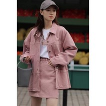 간절기 청남방 봄 가을 핑크 진 자켓 여성 캐주얼 셔츠 루즈핏 긴팔 데님자켓 빈티지 포켓 코튼 데일리룩 코트