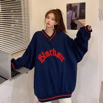캐치펀 오버핏 브이넥 맨투맨 가성비 좋은 티셔츠 루즈핏 레터링 긴팔티 박스티