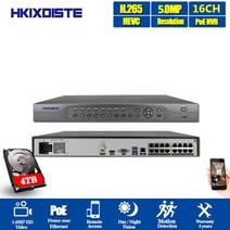 [해외] HKIXDISTE 4 K 16CH H.265 CCTV POE NVR 48 V 16 채널 * 5MP8 채널 * 4 K 감시 CCTV 네트워크 비디오 레코더 오디오 P2P O, 2T 16CH