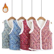 JUSTFEELING 빅사이즈 여성 겨울 방한 누빔 꽃무늬 기모 후리스 할머니 가디건 경량 패딩 조끼